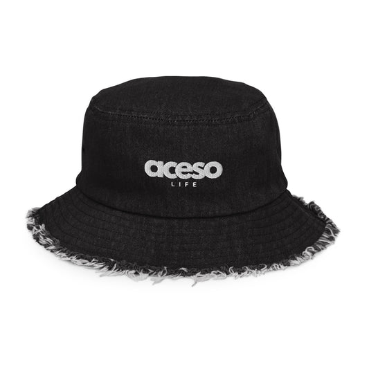 Distressed Denim Bucket Hat [Black]